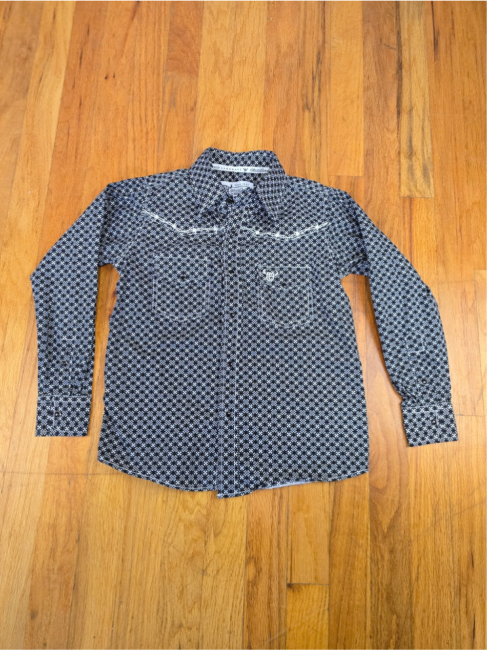 Men's Cowboy Hardware Casual Button Down Shirt Black White Size S